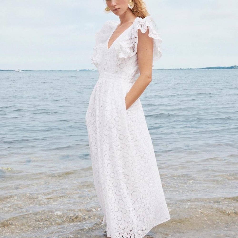 NWT J. Crew Ruffle-sleeve maxi dress in Eyelet white
